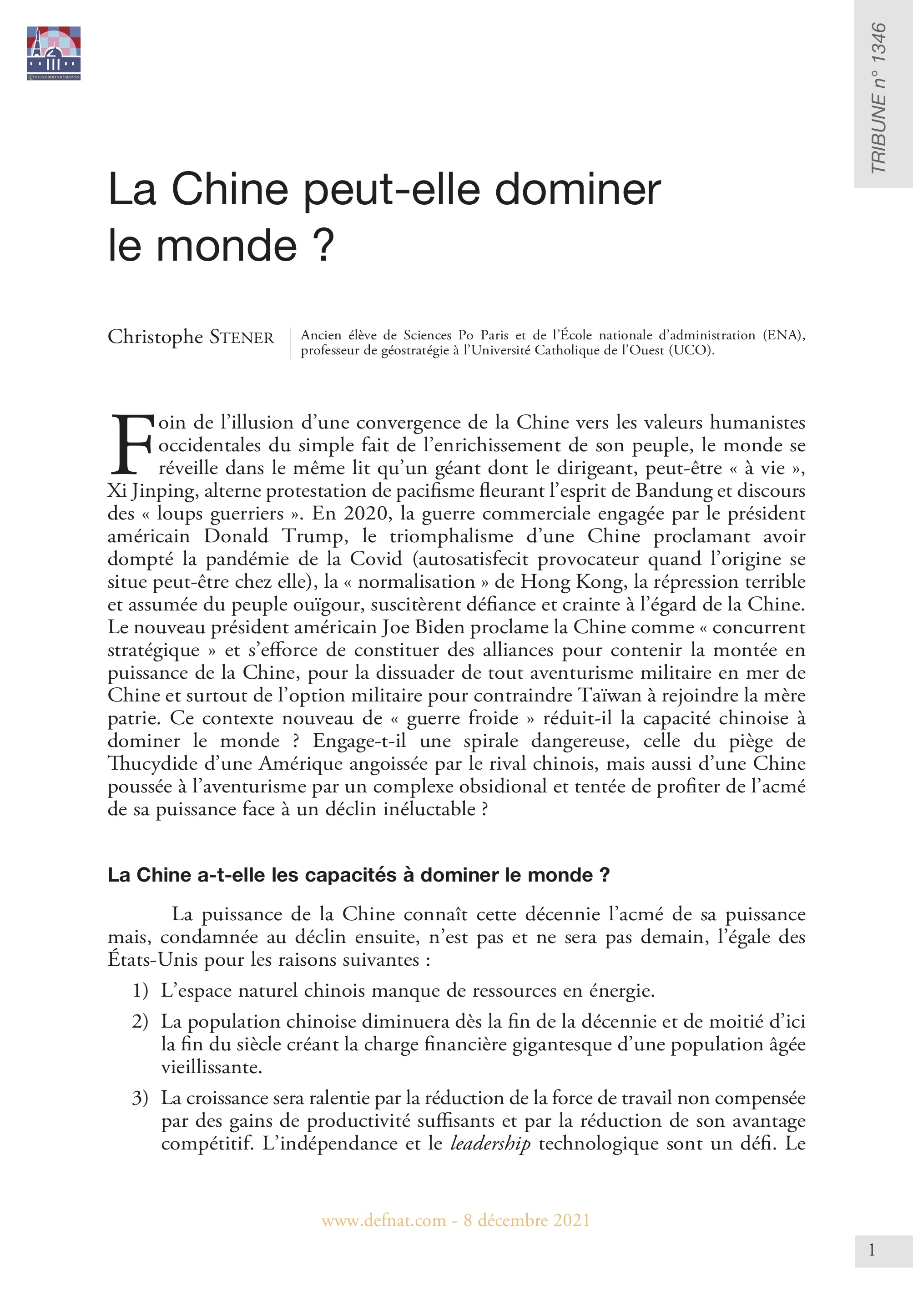 La Chine peut-elle dominer le monde ? (T 1346)
